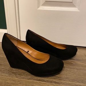 black wedge heels faux suede